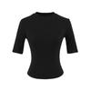 Estilo Deseo Puro Camiseta Básica Versátil Slim Corta de Manga Media con Cuello Redondo Pequeño de Color Sólido Verano Nuevo para Mujer