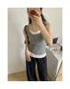 Camiseta sin mangas tipo Henley de algodón acanalado para mujer, con botones, efecto dos piezas, bloques de color, corte ajustado, cuello redondo, versátil