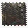 Azulejos Mosaico Espelhados Hexagonais Pequenos de Aço Inoxidável Metálico Estilo Europeu KTV Bar Entrada Azulejos de Parede com Fundo Preto Dourado