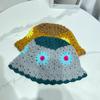 Sombrero de pescador tejido a mano con flor de ganchillo estilo Cai Yilin, sombrero de cubo de lana para mujer, primavera y verano, combinación de colores dulces japoneses
