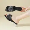 Sandalias de tira transparente de tacón moderno para mujer, Nuevo modelo de verano 2026, Sandalias de moda con tacón grueso y diamantes plateados brillantes