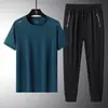 Traje de Verano 2023 de Seda de Hielo de Manga Corta para Hombre Pantalones de Seda de Hielo Camiseta de Seda de Hielo Pantalones de Pierna Recta de Seda de Hielo