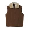Chaleco de Lana Bie con Cuello de Imitación de Cuero de Algodón para Mujer, Parte Superior Exterior sin Mangas, Chaleco Cardigan con Cremallera para Mujer