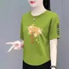 Comercio Electrónico Transfronterizo Despacho Marca Etiqueta Cortada Mostrador Camiseta de Manga Corta Mujer Madre Nuevo Estilo Chino Moda Elegante Reductor de Edad Top