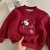 Moletons de fleece para meninos e meninas, nova coleção outono/inverno 2026, design de desenho animado vermelho, forrados com fleece e espessados, moletons de bebê fofos e estilosos