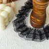 Liquidação: Acabamento de Organza com Renda Plissada Dupla Camada Preto, Acessórios de Decoração para Roupas Brinquedos DIY Feitos à Mão