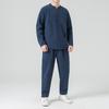 Conjunto de dos piezas de algodón y lino para hombre, estilo chino, otoño e invierno, forro polar, chaqueta con hebilla gruesa de estilo chino, camisa informal, novedad de 2023