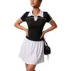 Camiseta Esportiva Gola Polo Color Block para Mulheres 2026 Lançamento Verão Toque Nu Yoga Manga Curta Soltinha Roupa de Fora Fitness