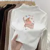 Camiseta Base Manga Longa para Meninas com Gola Babado, Tecido Térmico, Estilosa, Blusa Interna Gola Semi-Alta, Novo Estilo Outono/Inverno, para Crianças de Tamanho Médio a Grande