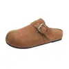 Zapatos Birkenstock de cuero suave con plataforma gruesa para aumentar la altura para mujer, nuevo estilo vintage otoño 2026 con hebilla de cinturón, zuecos perezosos de media zapatilla sin cordones
