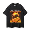 Camiseta vintage lavada desgastada de manga corta con estampado de moda, corte holgado oversize, moda urbana unisex de manga corta