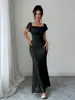 Vestido de noite longo de cauda de sereia com renda, ombro a ombro, transfronteiriço, para mulheres, com babados, ombros à mostra, justo, bodycon