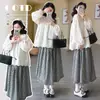 Conjunto de Ropa de Maternidad Nuevo para Primavera y Otoño 2026 Estilo Coreano Dulce Camisa Floral + Conjunto de Falda a Cuadros para Maternidad