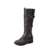Zapatos de mujer talla grande, botas altas estilo Martin con hebilla de cuero de comercio exterior, estilo europeo y americano con cremallera lateral H8-1