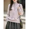 Nuevo suéter de punto de cachemira y lana para otoño e invierno, con cuello alto, medio abierto, mangas largas y lana cepillada texturizada para mujer