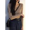Suéter de cuello en V para mujer, camisa básica de punto, camiseta de manga larga adelgazante para estudiantes, suéter interior ajustado elegante para otoño e invierno