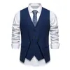 Chaleco de espiga con cuello en V para hombre, Chaleco de traje de dos piezas retro británico, Chaleco casual de negocios para banquete de boda, Talla europea