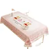 Toalha de Mesa Desenho Animado à Prova de Óleo, Impermeável, Resistente ao Calor, Estilo Creme 2026 Novo Modelo Rosa para Uso Doméstico Estilo Fofo Capa para Mesa de Café