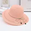Sombrero de Verano con Ala Ancha para Mujer, Protección Solar, Sombrero de Paja con Lazo, Elegante Sombrero de Paja Transpirable con Ala Ancha para Vacaciones en la Playa