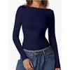 Tops de Estilo Europeo y Americano, Camisetas de Manga Larga con Cuello Redondo y Espalda Descubierta, Camisetas Básicas Estilo Deseo Puro para el Verano de Chica Caliente para Mujer, Ropa Interior Estilo Chica Caliente