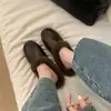 Pantuflas de Piel Retro sin Cordones Punta Redonda para Mujer 2026 Otoño/Invierno Nuevo Estilo Elegantes Versátiles Cómodas Pantuflas de Algodón con Punta Cerrada
