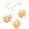 Collar y Pendientes con Tres Colgantes Grandes de Hoja Hueca Adornados con Perlas, Elegante Juego de Joyería para Mujer para las Fiestas