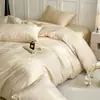 Conjunto de Roupa de Cama Jacquard 100% Algodão de Luxo Leve Conjunto de Quatro Peças para Quarto Principal Capa de Edredom Escovada 100% Algodão Lençol com Elástico Conjunto de Três Peças