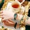 Reloj Cuadrado Elegante Retro Estilo Ins Auténtico Poplov para Estudiantes Reloj Pequeño Verde de Cuarzo para Damas Malakita Verde