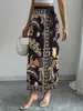Saia Longa Estampada de Cintura Alta Estilo Europeu e Americano para Mulheres, Nova Moda de Verão, Saia Longa com Cadarço, Saia Casual Versátil Transfronteiriça