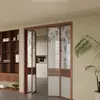 Nova Porta Dobrável de Vidro com Padrão de Bambu e Grade Estilo Zen Chinês com Estrutura de Madeira Natural, Porta Divisória para Sala de Chá e Escritório, em Todo o País