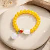 Pulseira de ágata amarela com contas para mulheres, acessório cultural e criativo de loop único de jade Hetian, ágata amarela natural