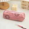 Estilo Ins Estuche de Lona con Carita Sonriente de Pana Gran Capacidad Simple Resistente a la Suciedad Duradero Estuche para Papelería Estuche para Lápices de Estudiante Bolsa de Almacenamiento