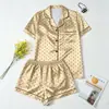 Conjunto de pijama de seda helada con lunares para mujer transfronterizo, prenda exterior casual de verano, cárdigan de manga corta, ropa para el hogar, prenda exterior de verano