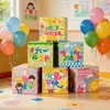 Exhibidor de caja de regalo para decoración del Día del Niño, arreglo de escena para el salón de clases, adornos de caja de regalo de dibujos animados, accesorios para el ambiente de fiesta