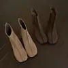 Botines de cuero para mujer con punta cuadrada y tacón grueso, nuevo estilo coreano de otoño e invierno, botines cortos de cuero genuino con cremallera lateral y tacón medio
