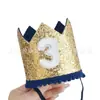 Decoración para Fiesta Infantil Sombreros Digitales, Coronas, Sombreros de Cumpleaños, Primer Cumpleaños del Bebé y Banquete de los 100 Días Adornos para la Cabeza con Purpurina, Accesorios para Fotos
