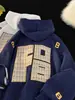 Sudadera con capucha para hombre, Letras bordadas estilo retro americano, Ajuste holgado de alta resistencia, Hombros caídos, Sudadera con capucha de manga larga