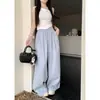 Foto real de los nuevos pantalones casuales de cintura elástica sueltos adelgazantes para mujer de principios de otoño de 2026, pantalones de pierna ancha versátiles y de moda