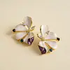 Brincos de Padrão Floral com Gotejamento de Óleo e Cravejados com Diamantes, Estilo Europeu e Americano para Feriados, Brincos Personalizados Transfronteiriços de Luxo Leve, Brincos de Nicho para Mulheres