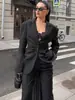 Blazer Europeo y Americano Transfronterizo Estilo Francés para Viajar con Cintura Fruncida Plisada con Diseño Elegante y Chaqueta de Traje de Manga Larga Ajustada