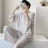 Pijamas de seda de algodón para mujer, primavera y verano, nuevos, talla grande, manga larga, traje estampado, Internet Celebrator, estilo vivo, rayón, ropa para el hogar, otoño