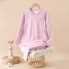 Roupa íntima térmica infantil de lã e seda, Pijama base para casa com absorção de umidade, Conjunto juvenil que retém o calor