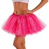 Saia Tutu Adulto em Estoque com 4 Camadas de Tule, Inclui Forro, Lantejoulas de Estrela, Saia de Tule de Comprimento Médio, Saia Bufante, Saia de Performance de Palco