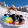 Estación de esquí de invierno juego para padres e hijos flotador inflable para nieve con diseño de copo de nieve arcoíris, engrosado con asa, juguete de nieve para niños