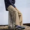 Calça Jeans Azul Marinho Ferramentas de Madeira Masculina Verão Estilo Cityboy Japonês Calça Tendência Solta Reta Casual