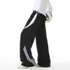 Calça Moletom Deconstruída Listrada Masculina Outono Estilo Americano Pesado Preguiçoso Design Casual Solto Calças Esportivas Casuais Retas