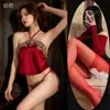 Banda para el Vientre de Lencería Erótica Transfronteriza Sexy Satín Retro Encaje Tentación Apasionada Pijama para Mujer con Cordones Talla Extra Ropa de Uniforme
