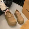 Sandálias Birkenstock casuais retrô de couro genuíno para mulheres, com sola grossa que aumenta a altura, novidade do outono de 2026, mocassins slip-on versáteis