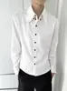 Camisa de Manga Larga con Cuello Campana a Rayas Cleanfit para Hombre, Corte Holgado, Versátil, Casual, Para el Trabajo, Hombro Normal, Camisa con Diseño de Botones
