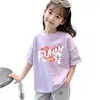 Ropa Infantil Estilo Coreano para Niñas, Conjunto de Verano de Manga Corta con Estampado de Dibujos Animados, Camiseta Holgada de Media Manga para Niños Mayores, Top Casual de Algodón Puro